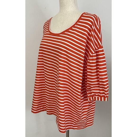 Cabi Slouchy Oversized Orange White Stripe Short Sleeve Boxy Top Women’s Size M - Picture 4 of 10